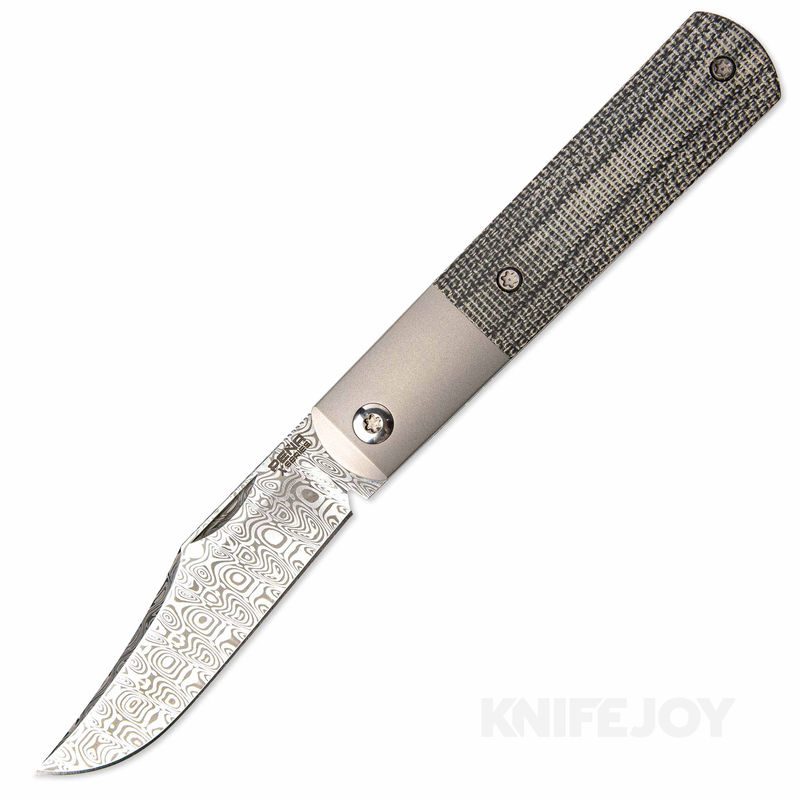 Enrique Pena X Series Front Flipper Barlow #1 Clip Point Damasteel Blade with Black Micarta