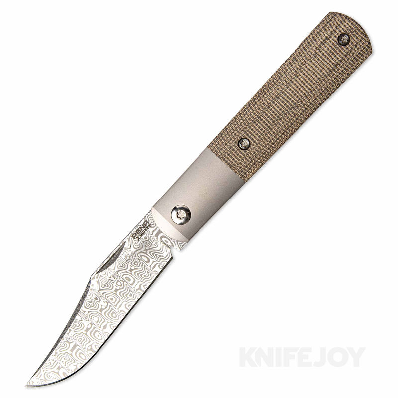 Enrique Pena X Series Front Flipper Barlow #1 Clip Point Damasteel Blade with Green Micarta