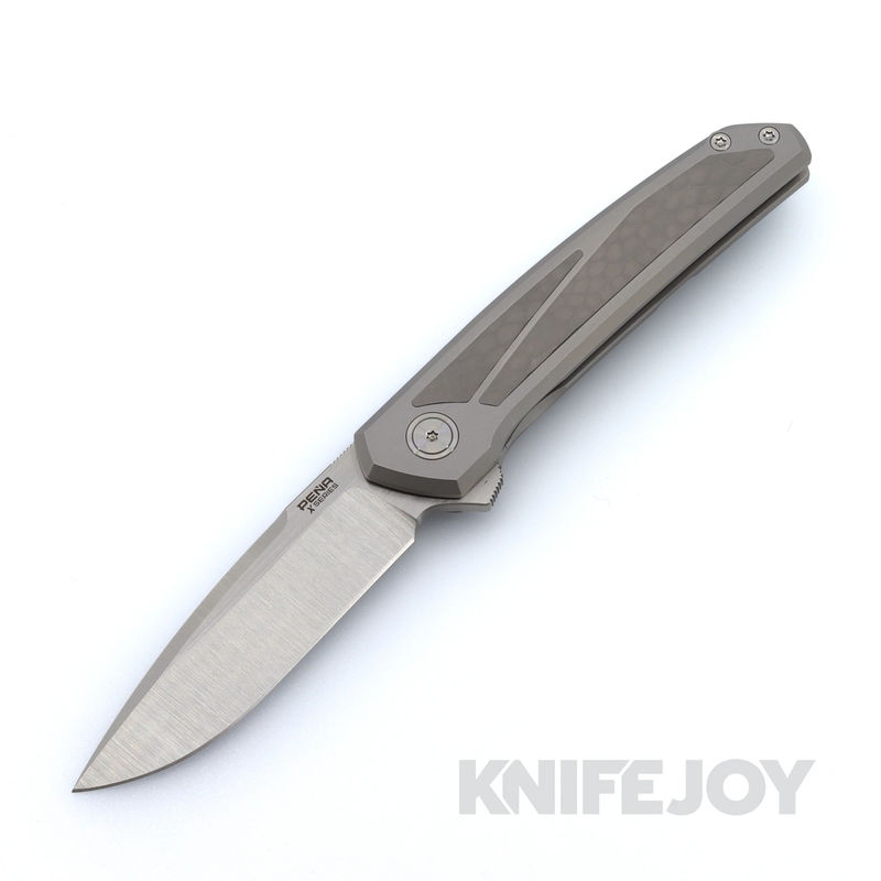 Pena X-Series Cobra Flipper Satin M4 Blade with Dark Bead Blast Titanium / Jigged Inlay Scales