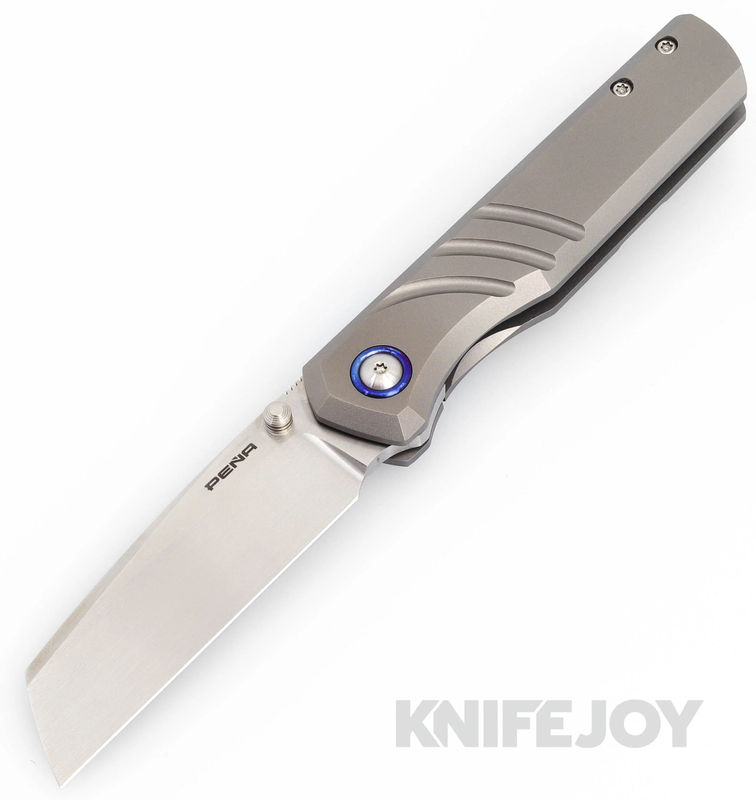 Enrique Pena Custom Luxe Flipper Plain Satin Blade with Fluted Titanium Scales/ Dark Mokuti Clip