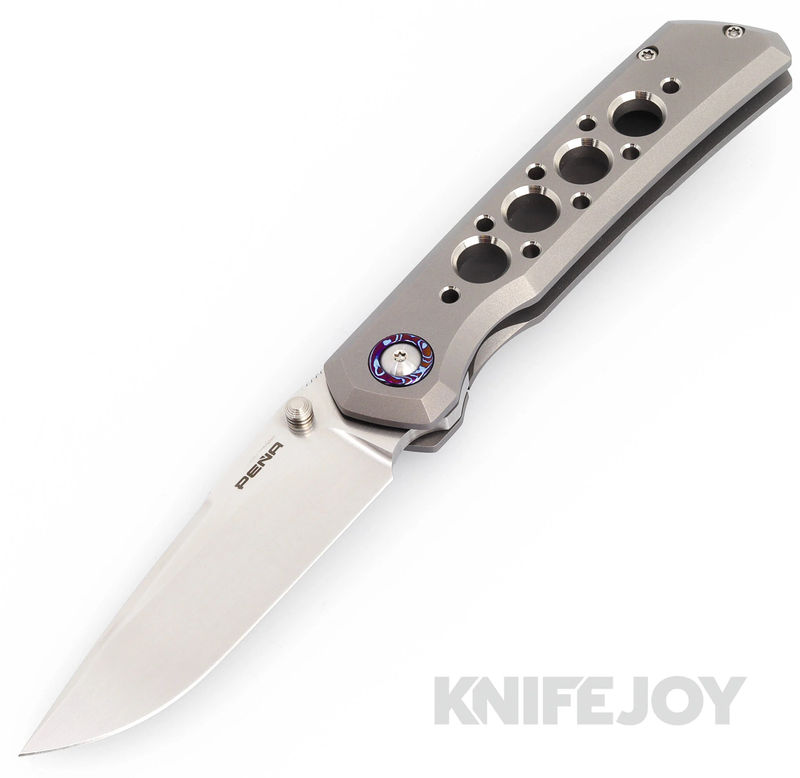 Enrique Pena Custom La Victoria Front Flipper Plain Satin Blade with Titanium Scales/ Mokuti Clip and Collar