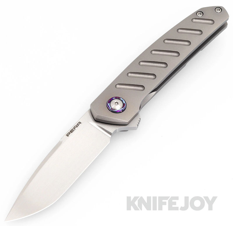 Enrique Pena Custom Cobra Flipper Plain Satin Blade with Fuller Engraved Titanium Scales/ Dark Zircuti Clip