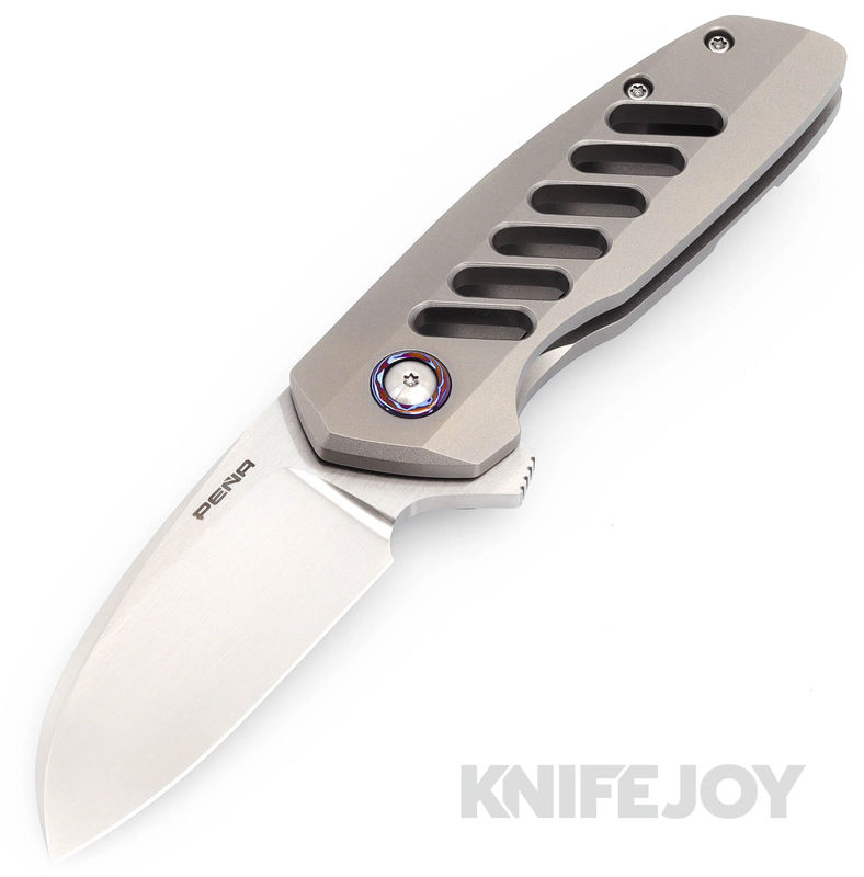 Enrique Pena Custom Orcah Flipper Plain Satin Blade with Fluted Titanium Scales/ Dark Zircuti Clip