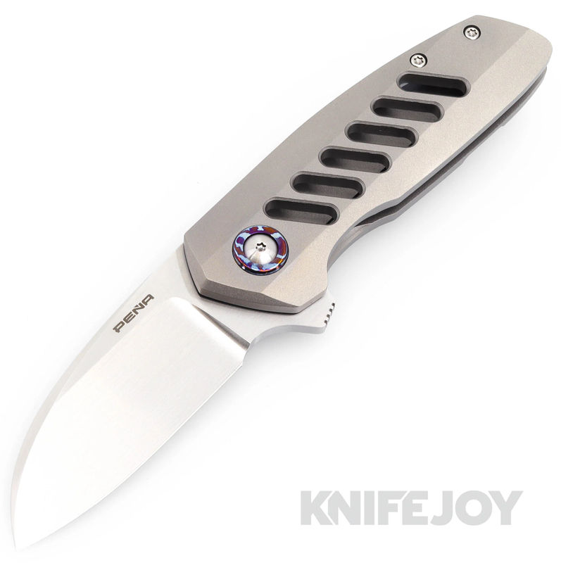 Enrique Pena Custom Orcah Flipper Plain Satin Blade with Fluted Titanium Scales/ Dark Zircuti Clip