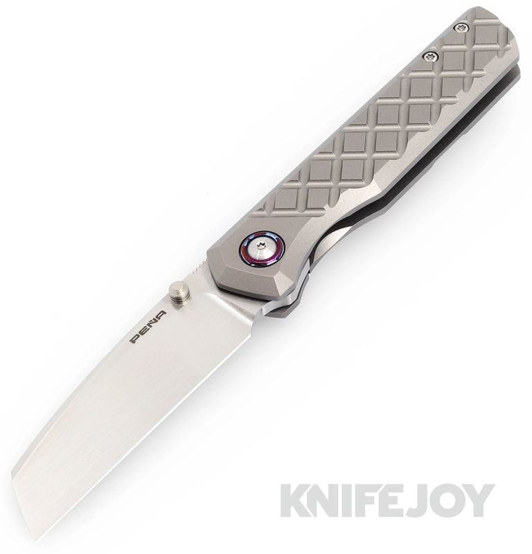 Enrique Pena Custom Luxe Flipper Plain Satin Blade with Fluted Titanium Scales/ Dark Zircuti Clip