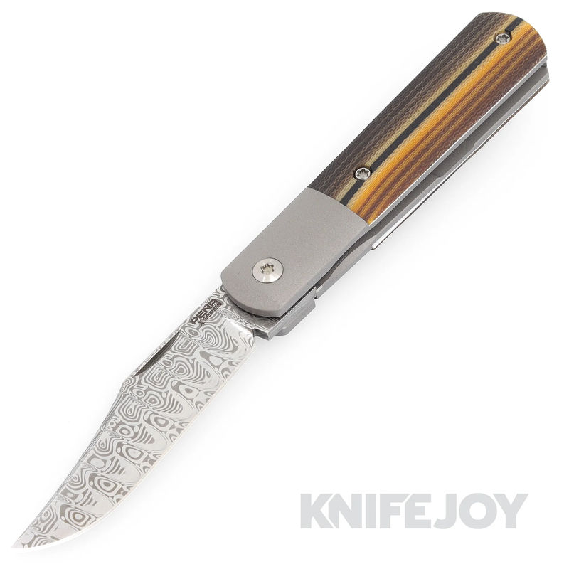 Enrique Pena X Series Front Flipper Barlow #1 Clip Point Damasteel Blade with Custom Micarta