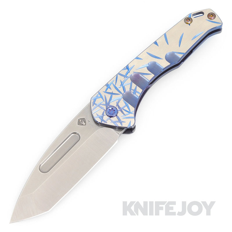 Medford Knives Praetorian Slim S35VN Tumbled Tanto Blade with Blue Jasmine Field w/ Silver Flats Handles/ Blue Hardware and Clip - Clearance-1