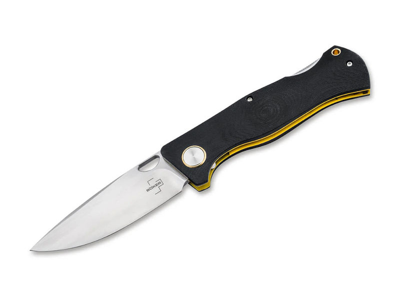 Boker Knives 01BO545 Plus Epicenter Backlock Folder Drop Point D2 Blade with Contoured G10 Handles/ Yellow Liners - Clearance (Copy)