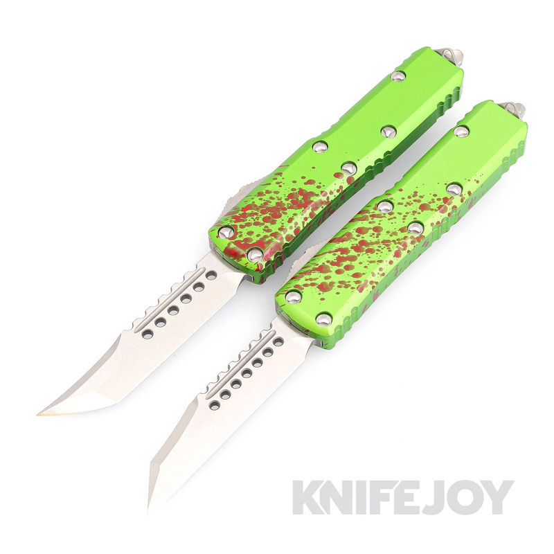 MICROTECH 719-10SETZTS UTX-85 OTF Auto Hellhound and Warhound Zombie Tech Set Standard Stonewash Blade with Zombie Tech Aluminum Handles - Clearance