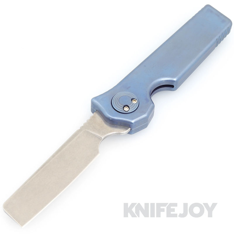 Paragon ASH-TY-KRAZOR-BLU-SW TY-Krazor Series S35VN Stonewash Blade with Blue Anodized Titanium Handles/ Ti Clip