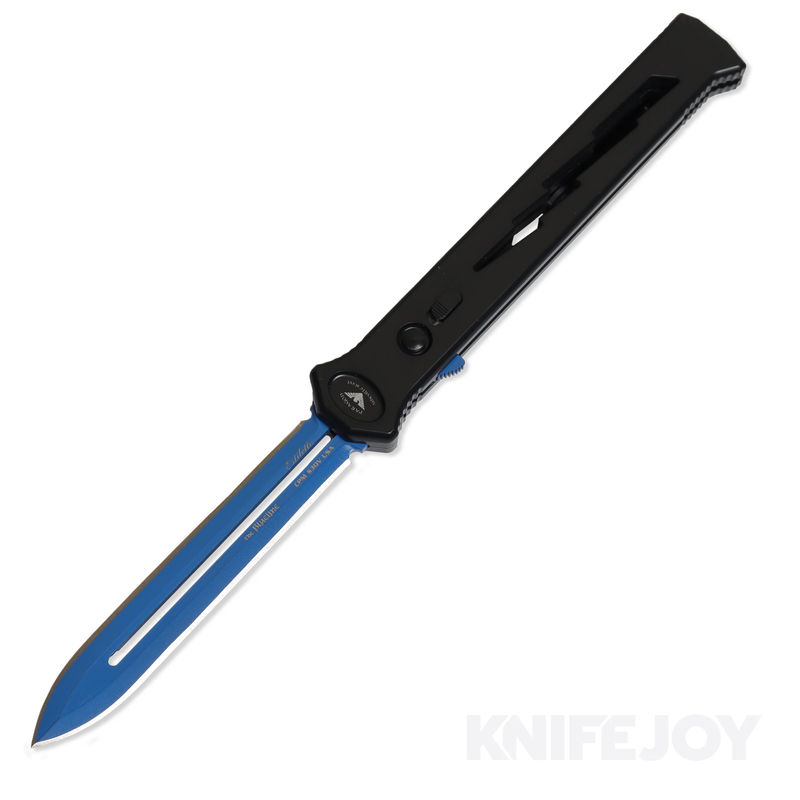 Paragon ASH-EST-SP-LB-B-CBLU Estilleto Dagger OTF Cerakote Blue Spear Point Blade with Black Handle  Aluminum Handle