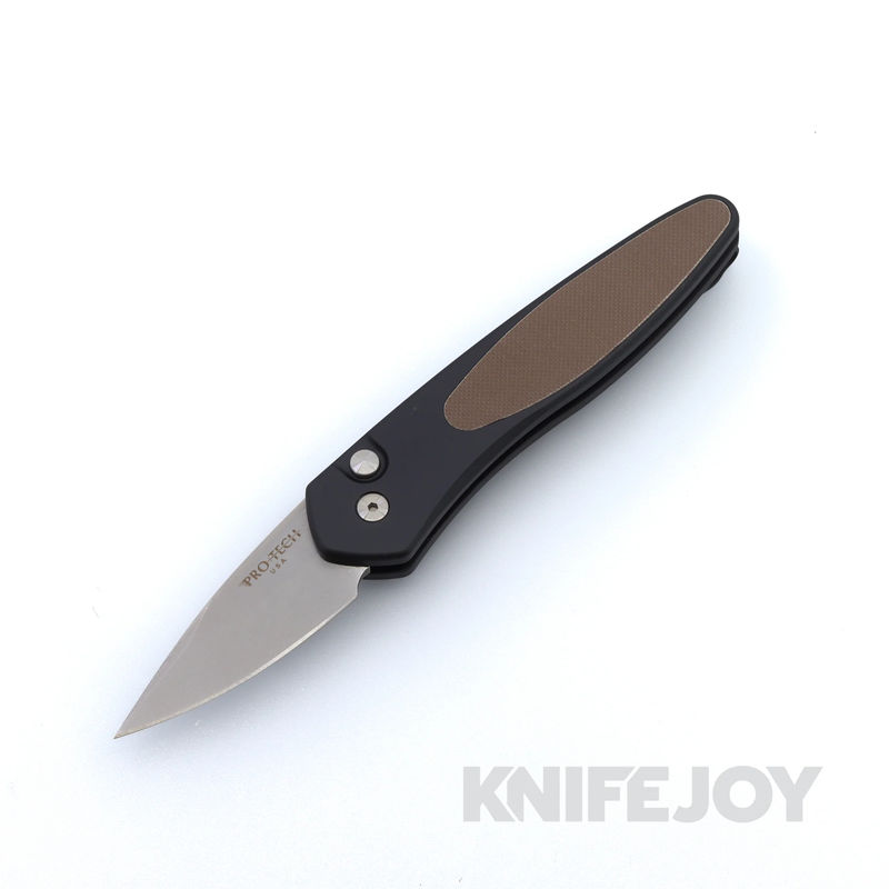 Pro-Tech Knives 3640-Brown Half-Breed Stonewash Blade with Brown G10 Inlay on Black Handle