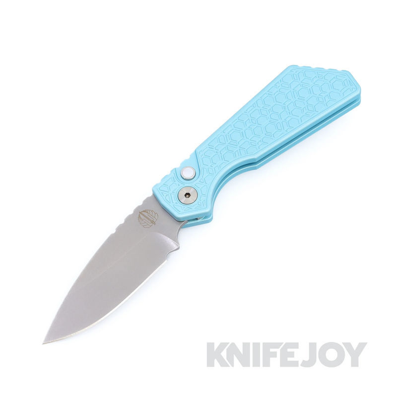 Pro-tech Knives PT205-Gridlock LTD T. BLUE Pro-Strider PT Auto Stonewash Magnacut Blade with Turquoise Blue Gridlock Aluminum Handles/ Polished Clip/ Satin Hardware/ Pearl Button