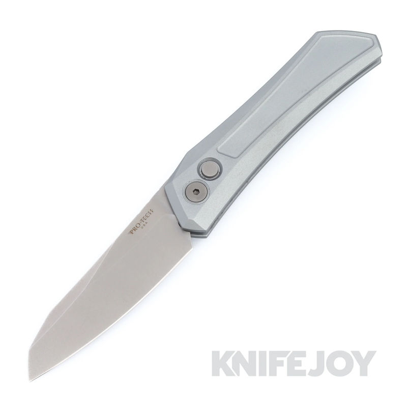 Pro-tech Knives PT-DS101-Grey Auto Sinkevich Design Oligarch Auto Stonewash Magnacut Blade with Solid Grey Aluminum Handles/ Blasted Hardware/ Blasted Clip