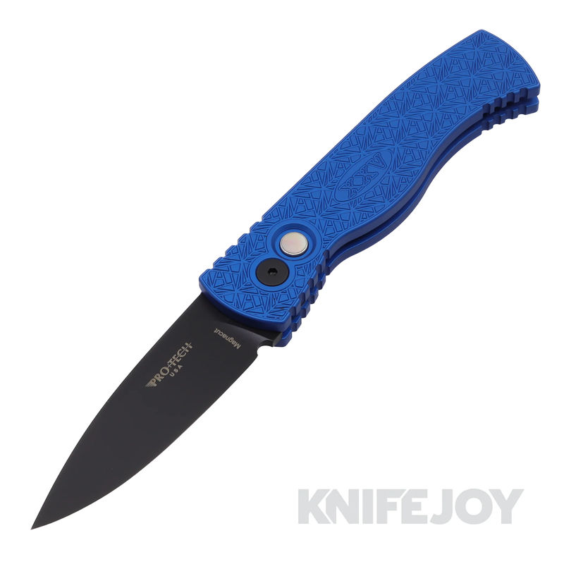 Pro-tech Knives Tactical Response 2 NEXUS Textured Blue Handle, DLC Magnacut Blade, Black Lip Pearl Button, Deep Carry Clip