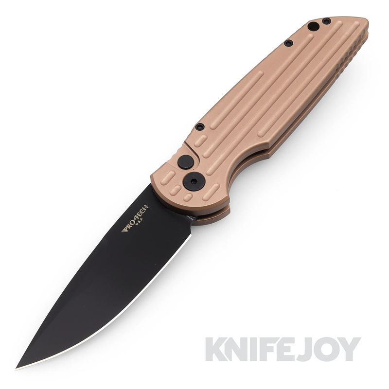 Pro-tech Knives PTTR-3BTFDE Auto Tactical Response 3 DLC Black Blade with FDE Grooved Aluminum Handle/ Black Hardware/ Black Clip