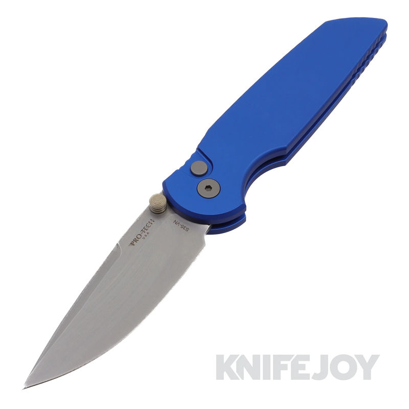 Pro-tech Knives PT-INT101 Tactical Response 3 Integrity Double Thumbstud Manual Stonewash S35VN Blade with Blue Aluminum Handles/ Blasted Hardware/ Deep Carry Clip