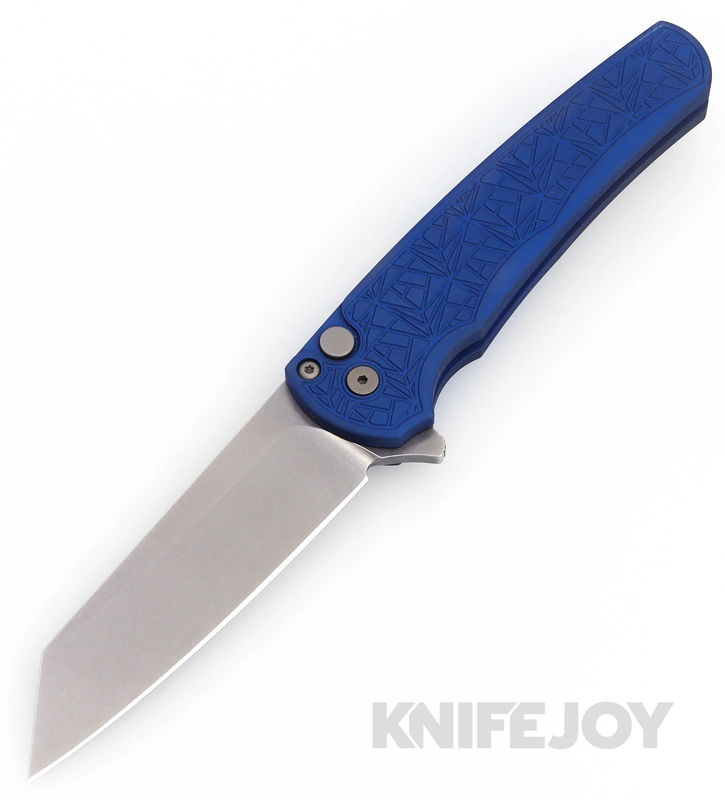 Pro-tech Knives PT5405-BLUE NEXUS Malibu Flipper Reverse Tanto Stonewash Magnacut Blade with "Nexus" Since 1999 Blue Aluminum Handles