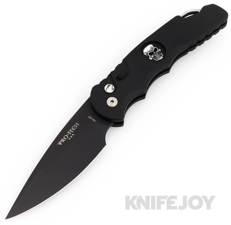 Pro-tech Knives TR-4.70 Auto Tactical Response 4 Skull LTD. Edition Magnacut Saber Grind Blade with Black Aluminum/ Sterling Silver Skull Handles