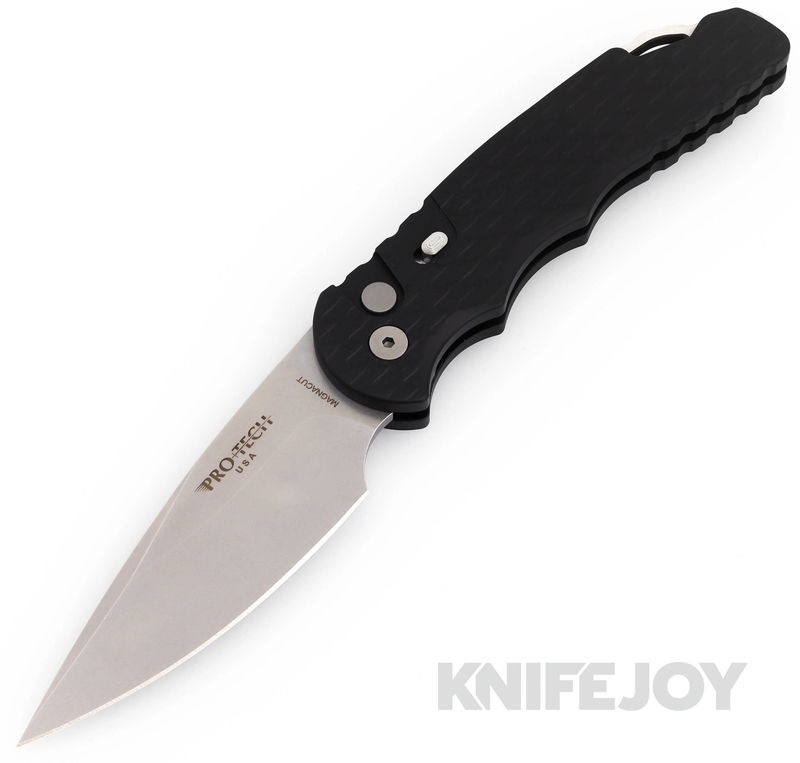 Pro-tech Knives TR-T4105F Auto Tactical Response 4 Stonewash Magnacut Saber Grind Blade with Black Feather Texture Handle/ Steel Secondary Safety