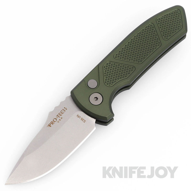 Pro-tech Knives PTLG405 Auto SBR Short Bladed Rockeye S35VN Stonewash/Satin Blade with Green Textured Aluminum Handle