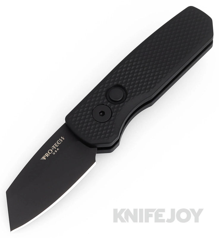Pro-tech Knives PTR5406 Auto Runt 5 DLC Reverse Tanto Magnacut Blade with Textured Black Aluminum Handles