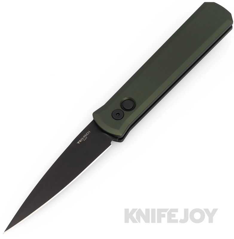 Pro-tech Knives 921-GREEN GODFATHER Auto Plain Edge Black DLC Blade with Green Aluminum Handles