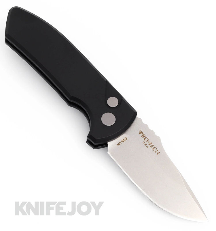 Pro-tech Knives PTLG401-LH SBR Left Handed Short Bladed Rockeye Auto Stonewash/ Satin Blade with Black Aluminum Handle