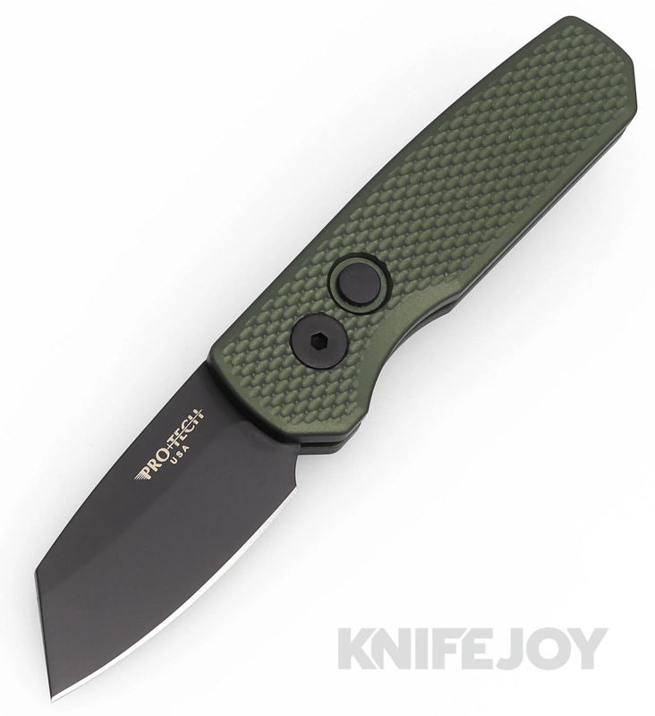 Pro-tech Knives PTR5406-GREEN Auto Runt 5 DLC Reverse Tanto Magnacut Blade with Textured Green Aluminum Handles