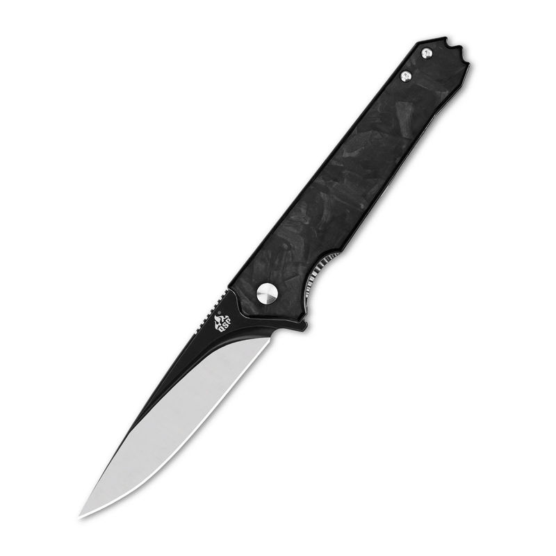 QSP Mamba QS111A2 Liner Lock Knife Black Satin Finish Blade with Shredded Carbon Fiber Handle
