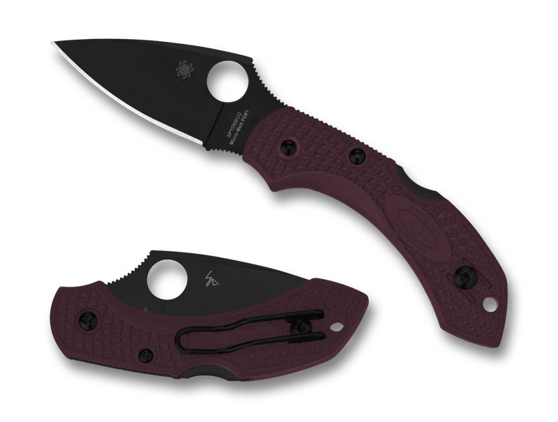 Spyderco C28BGBKP2 Dragonfly 2 Sprint Run Light Weight Folder Micro-Melt PD1 Black PlainEdge Blade with Burgundy FRN Handles