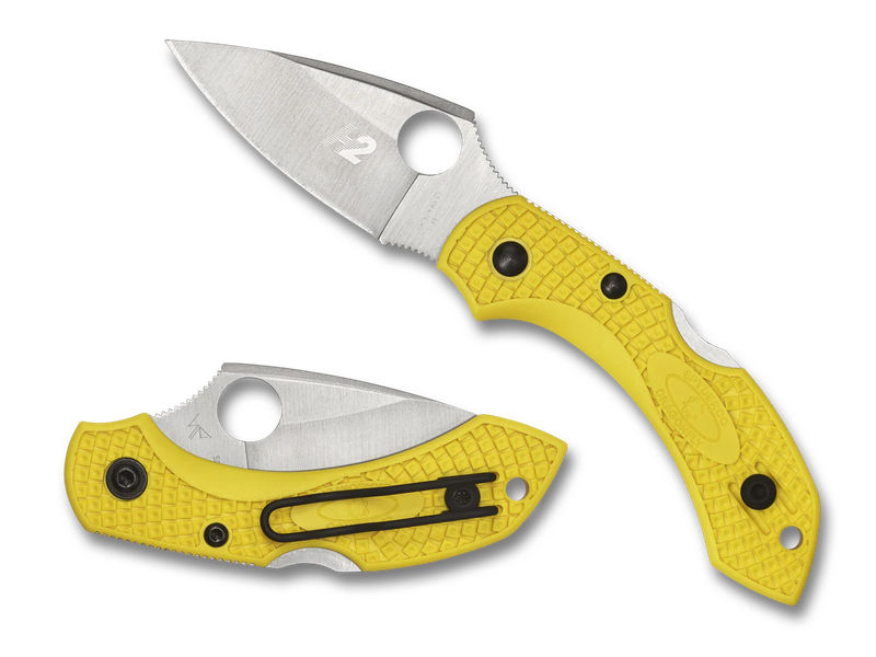 Spyderco C28PYL2 Dragonfly 2 Salt Plain Edge H-2 Hollow Ground Steel Blade with Yellow FRN Handles