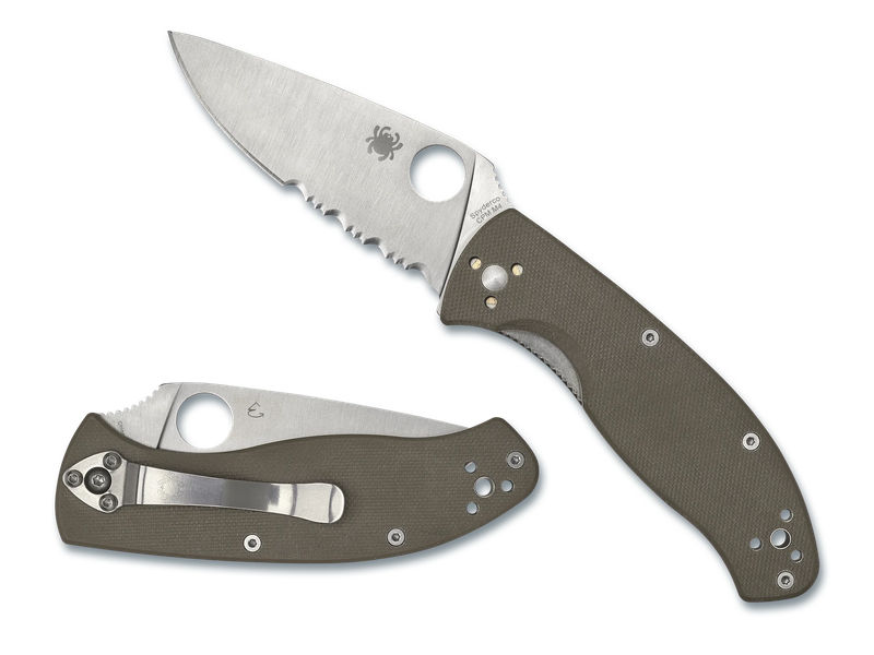Spyderco C122GBNM4PS Tenacious Folding Knife CPM-M4 Satin Combination Blade with Brown G10 Handles