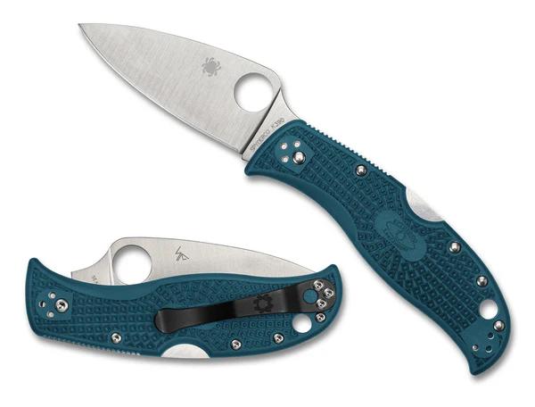 Spyderco C262PBLK390 LeafJumper Folding Knife Plain Satin K390 Leaf Shaped Blade with Blue FRN Handles