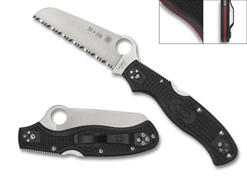 Spyderco C14FSBKRD3 Rescue 3 Lightweight FRN Thin Red Line Serrated/VG-10