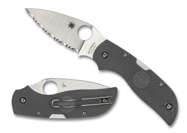 Spyderco C152SGY Chaparral Lightweight Lock Back Knife CTS XHP Satin Serrated Blade with Gray Bi-Directional Textured FRN Handles