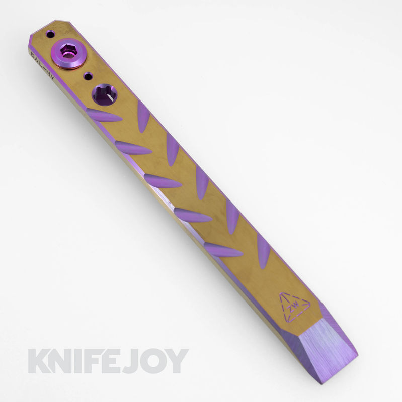 Zach Wood Custom Tools 6" Titanium ClipIt Pry Bar Anodized Purple/ Gold Herringbone Pattern/ Single Bolt Clip