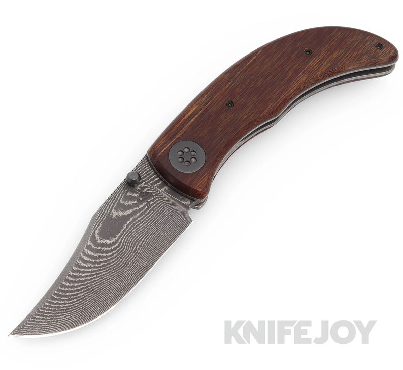 Rainy Day Knives Model 1 Knife Vegas Forge Damascus Blade with Vintage Linen Micarta/ Nichols Damascus Backspacer Handles