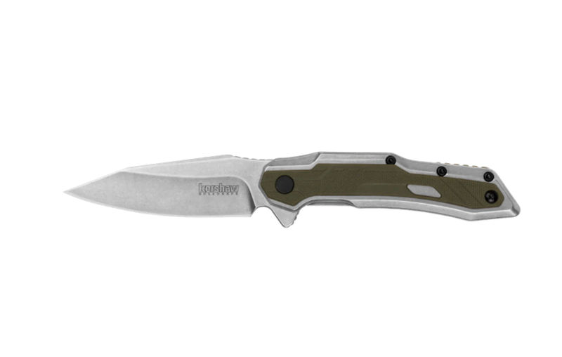 Kershaw 1369 Salvage Assisted Folder Plain Stonewash Blade with Stainless Steel/Nylon Glass Filled Inlay Handles