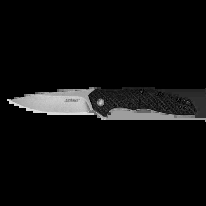 Kershaw 1845 Shoreline Assisted Flipper Stonewash Finish Drop Point Blade with Black Glass Filled Nylon Handles