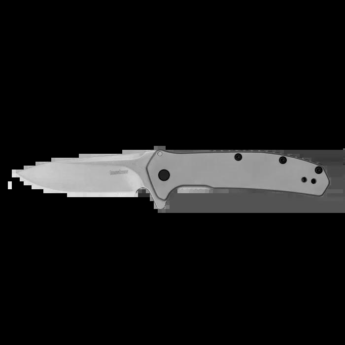 Kershaw 2044 Assisted Flipper Stonewashed Drop Point Blade with Bead Blasted Stainless Steel Handles
