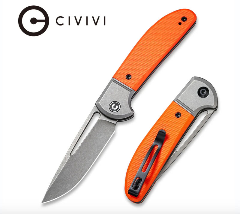 We Knife - CIVIVI Trailblazer Orange G10 Onlay On Gray Stainless Steel Handle