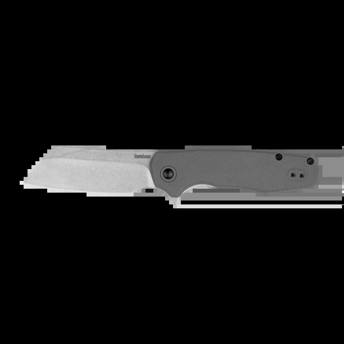 Kershaw 1414 Wharf Assisted Flipper Stonewash Cleaver Blade with Stonewash Silver Glass Filled Nylon Handles