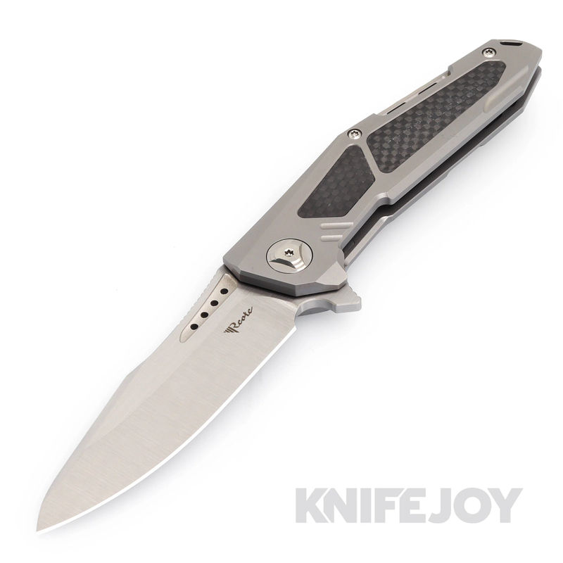 Reate K-3 Frame Lock Knife Satin Blade with Bead Blast Titanium/ Carbon Fiber Inlay Handles