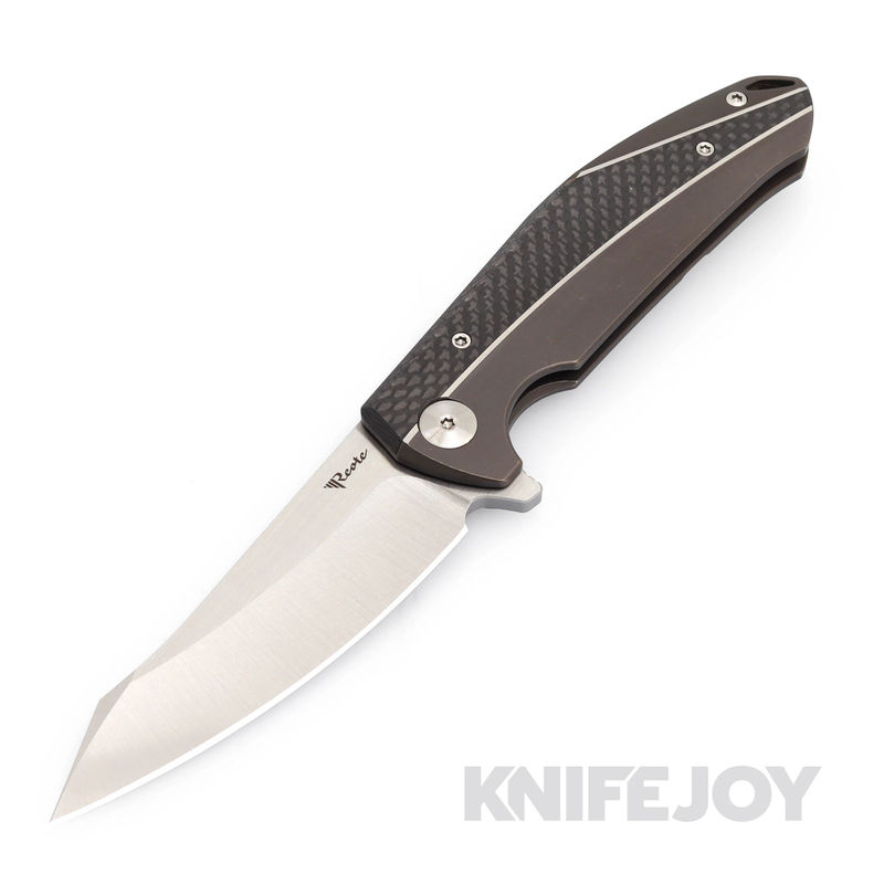 Reate K-1 Frame Lock Knife Satin Blade with Bronze Titanium/ Carbon Fiber Inlay Handles