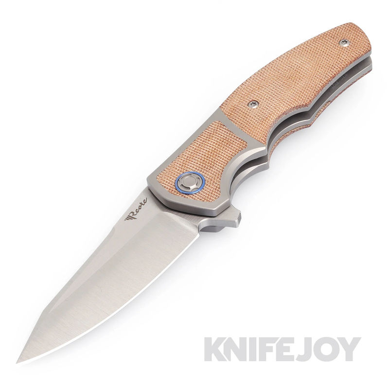 Reate Kirby Lambert Mini Crossroads Frame Lock Knife Satin Blade with Brown Micarta Handles