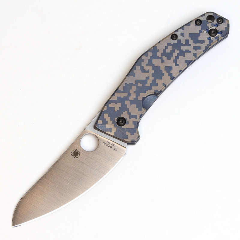 Spyderco C211TIPBLDIGI SpydieChef Blue Ti Plainedge Knife KnifeJoy Exclusive with Custom Digi Camo Engraving
