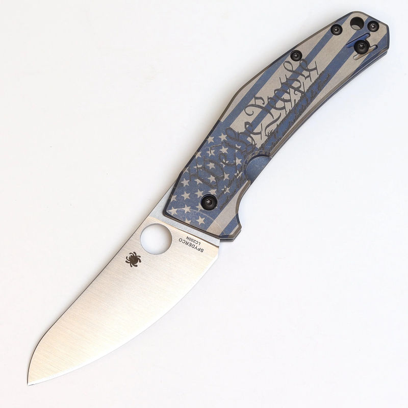 Spyderco C211TIPBLWE SpydieChef Blue Ti Plainedge Knife KnifeJoy Exclusive with Custom We the People Engraving