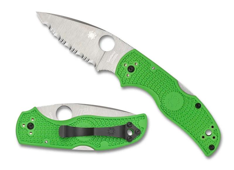 Spyderco C41SGR5 Native 5 Salt Spyder Edge Blade with Green FRN Scales (2.95" Satin)