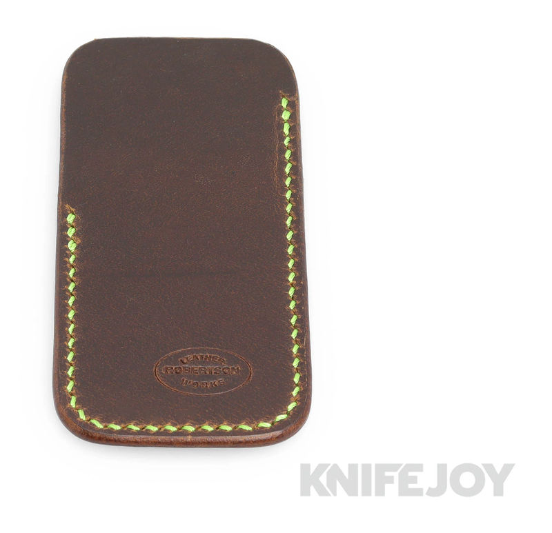 Robertson Leather Works Leather Slip Size Medium Brown Leather with Lime Green Stitching